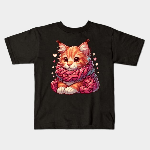 Cute Maine Coon Cat in Yarn Scarf Kids T-Shirt by TomFrontierArt